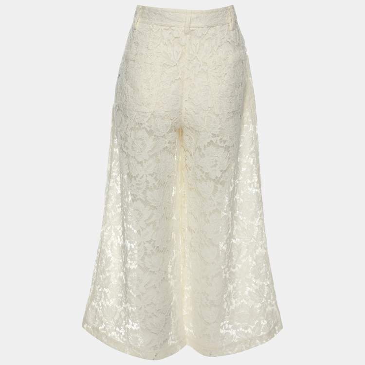 Pre Owned Valentino Cream Lace Wide Leg Trouser XS