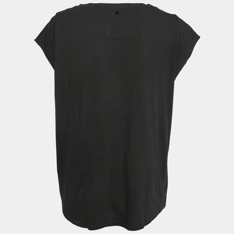 Pre Owned Valentino Black Eagle Print Jersey Cap Sleeve T-Shirt L