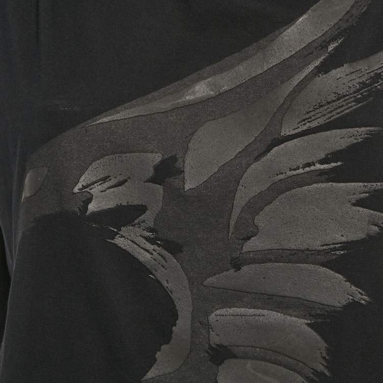 Pre Owned Valentino Black Eagle Print Jersey Cap Sleeve T-Shirt L
