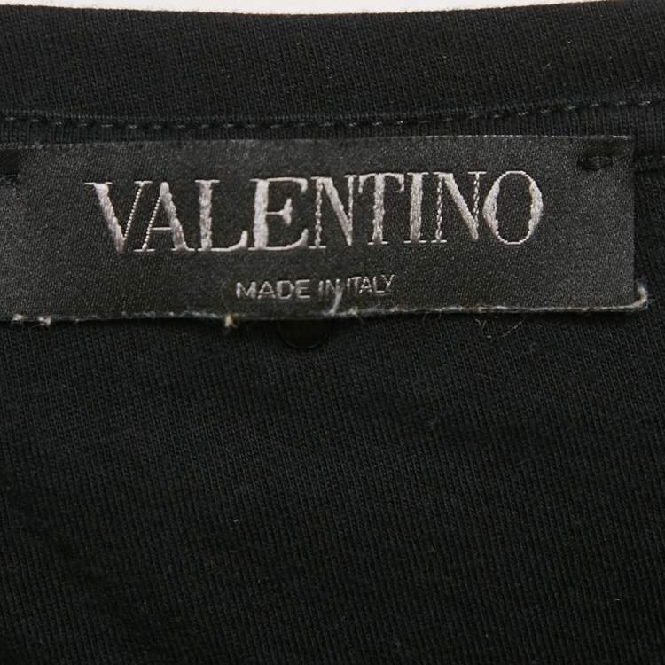Pre Owned Valentino Black Eagle Print Jersey Cap Sleeve T-Shirt L