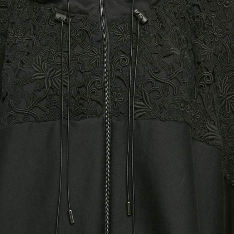 Pre Owned Valentino Black Lace Trim Cotton Knit Hooded Poncho M