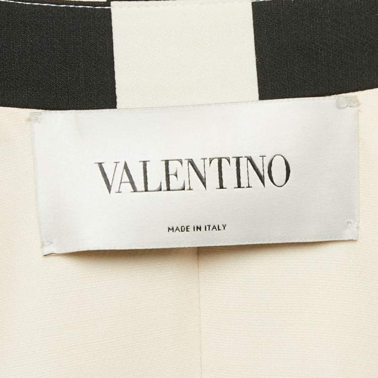 Pre Owned Valentino Black/White Geometric Print Wool Blend Double Breasted Couture Dress M