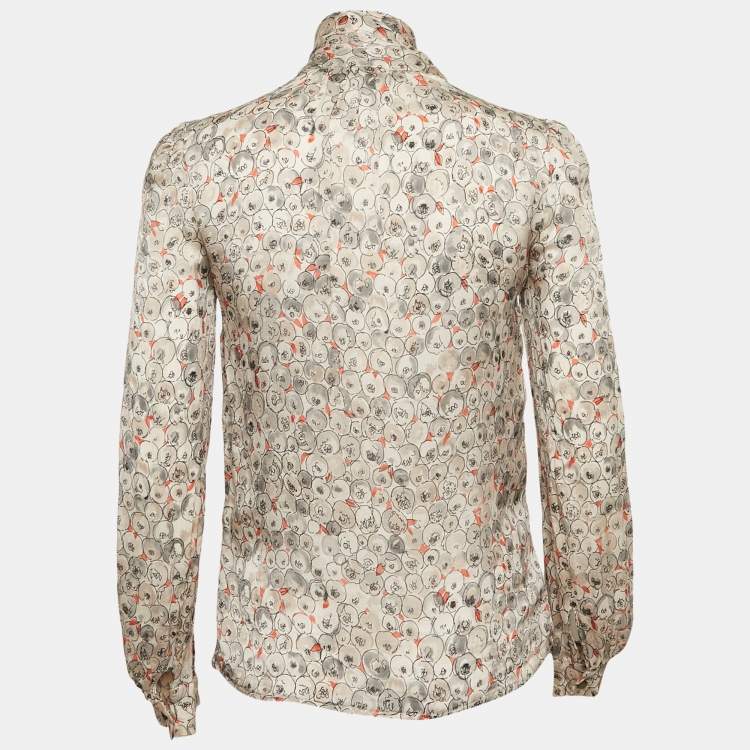 Pre Owned Valentino Grey Printed Silk Button Front Blouse M