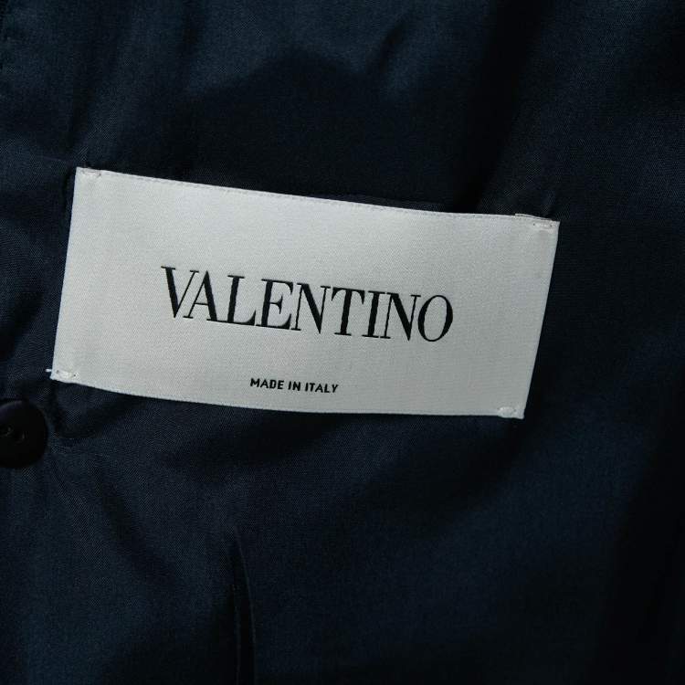 مملوكة مسبقًا Valentino Navy Blue Badge Applique Wool Double Breasted Blazer S
