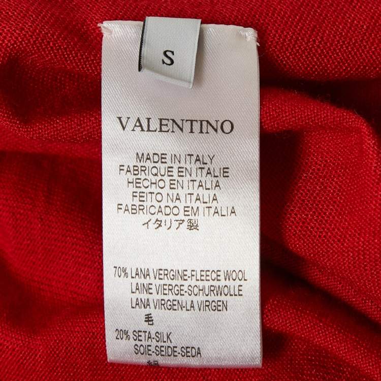 Pre Owned Valentino Red Red Lace Trim Knit Asymmetric Cardigan S