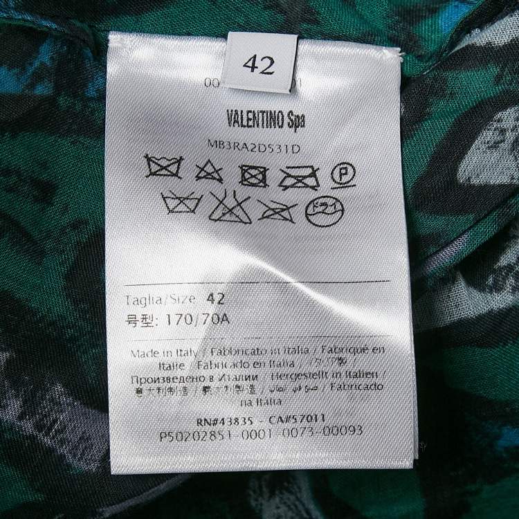 Pre Owned Valentino Green Graffiti Print Cotton Flounce Midi Skirt M