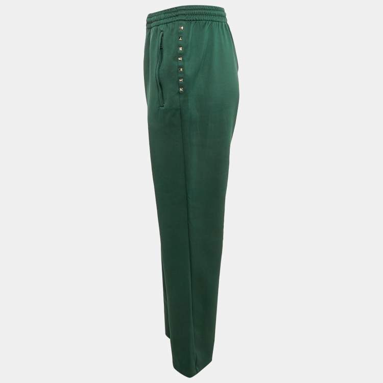 Pre Owned Valentino Green Jersey Studded Jogger Pants M