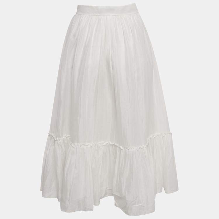 Pre Owned Valentino White Cotton Flounce Maxi Skirt M