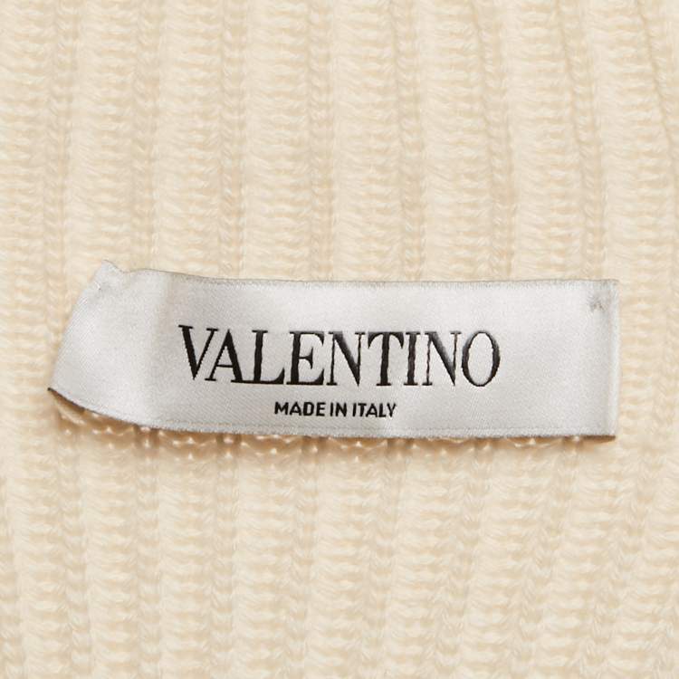 Pre Owned Valentino Cream Knit Lace Trim Hooded Cardigan M