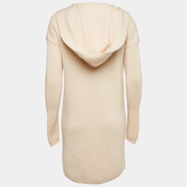Pre Owned Valentino Cream Knit Lace Trim Hooded Cardigan M