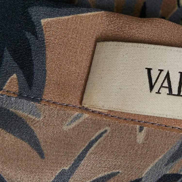 Pre Owned Valentino Brown/Grey Hawaiian Print Silk Crepe Short Sleeve Shirt M 