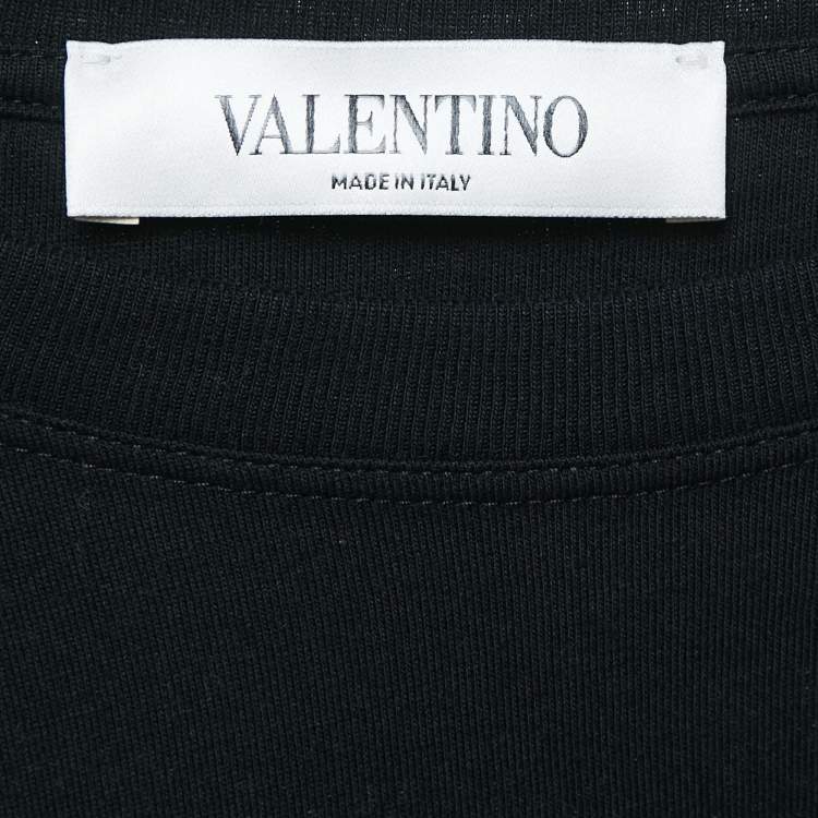 Pre Owned Valentino Black Cotton Feather Trimmed Tunic Top XS
