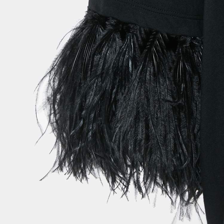 Pre Owned Valentino Black Cotton Feather Trimmed Tunic Top XS