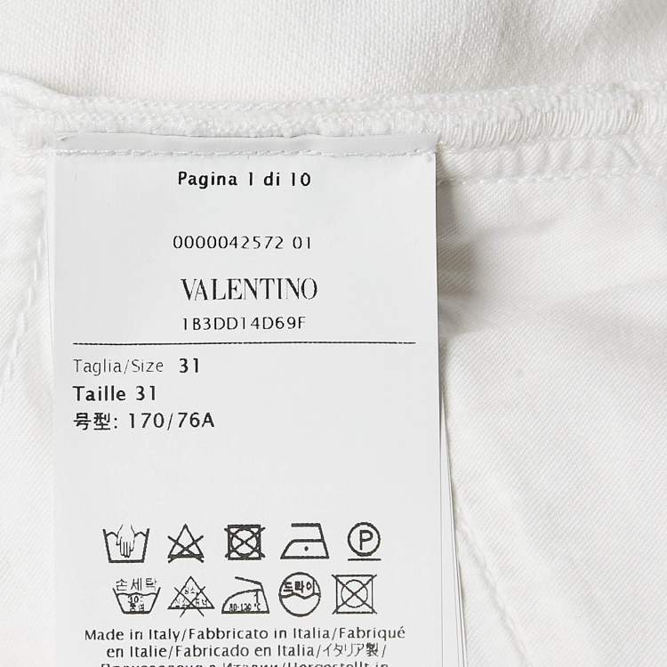Pre Owned Valentino White Studded Denim Wide Leg Jeans L Waist 31"