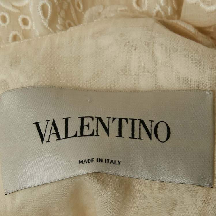 Pre Owned Valentino Cream Lace Flared Full Sleeve Mini Dress S