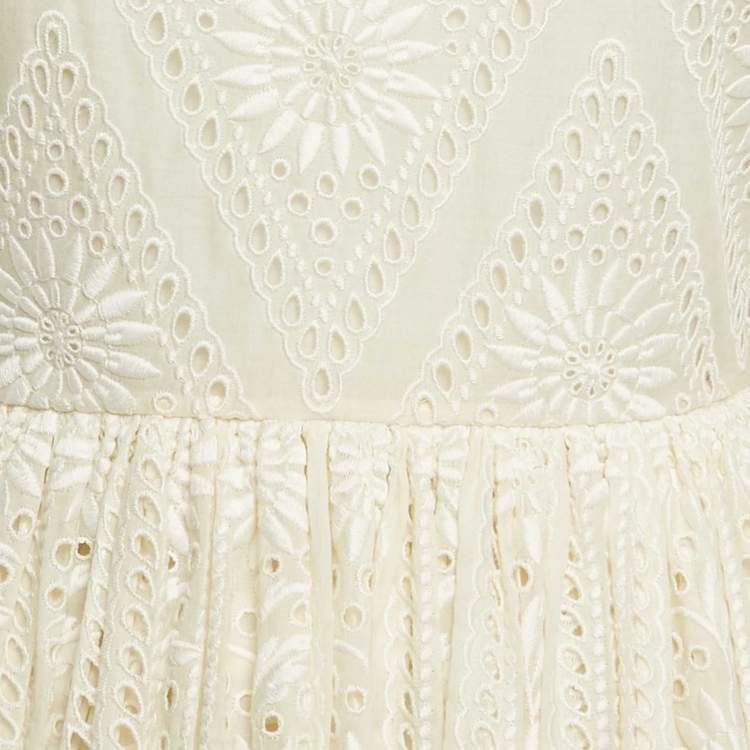 Pre Owned Valentino Cream Lace Flared Full Sleeve Mini Dress S