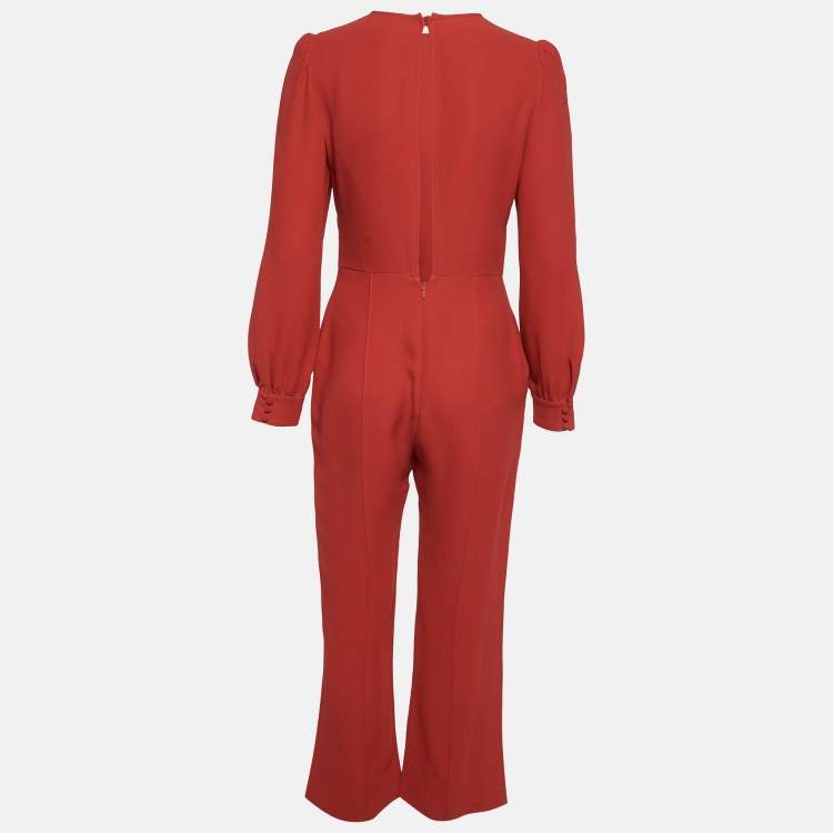 Pre Owned Valentino Red Silk Full Sleeve Jumpsuit M