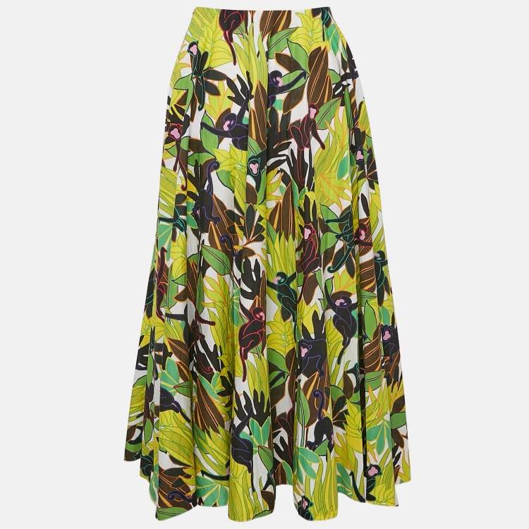 Pre Owned Valentino Multicolor Printed Cotton Midi Skirt M