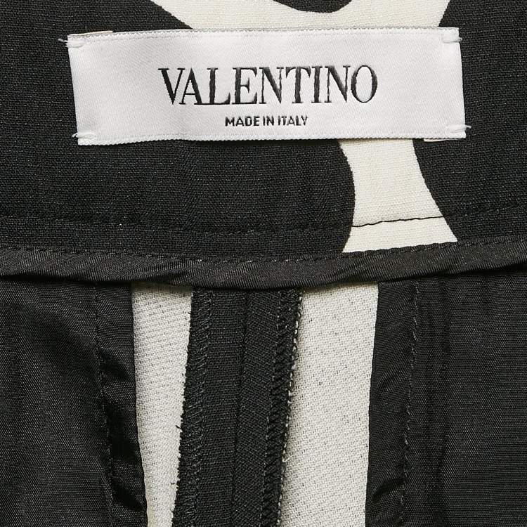 Pre Owned Valentino Black/White Printed Wool Blend Wide Leg Pants M