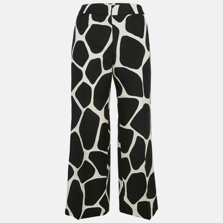 Pre Owned Valentino Black/White Printed Wool Blend Wide Leg Pants M