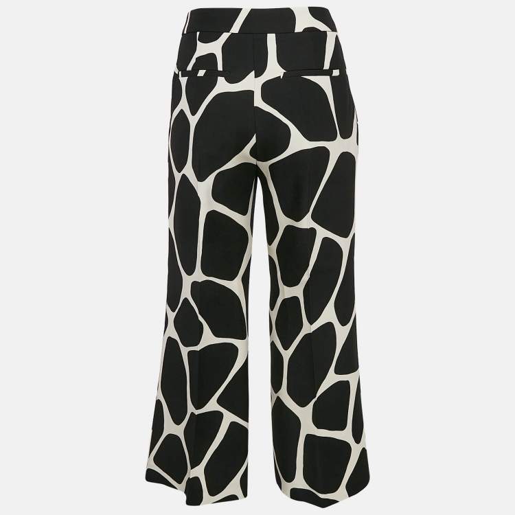 Pre Owned Valentino Black/White Printed Wool Blend Wide Leg Pants M