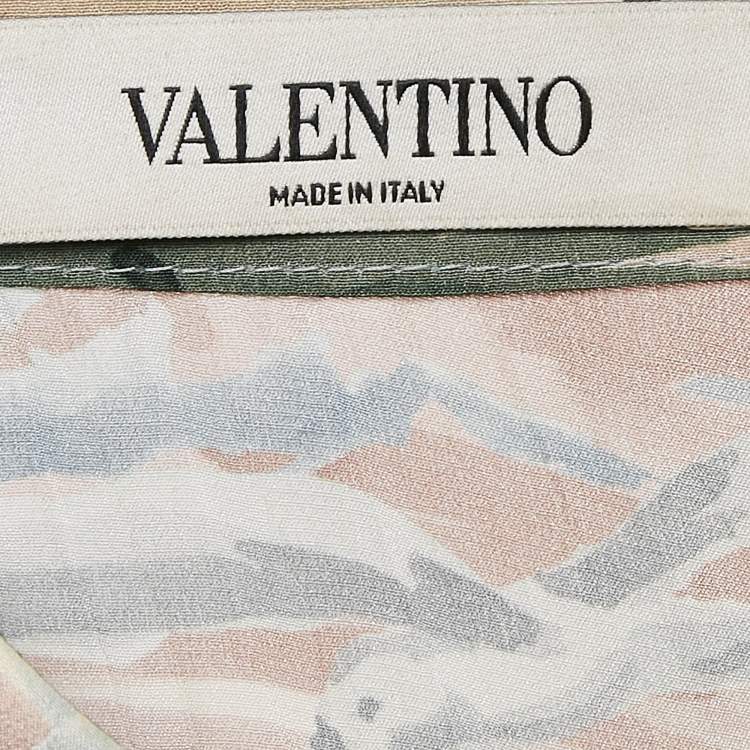 Pre Owned Valentino Multicolor Printed Silk Plisse Long Skirt M