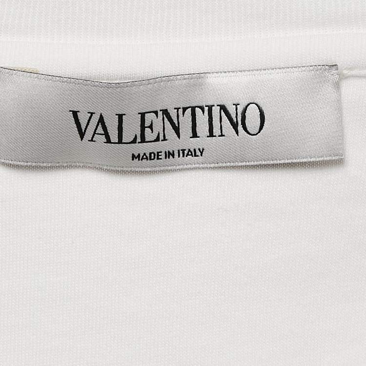 Pre Owned Valentino White Logo Print Cotton Knit and Lace Flared Midi Dress M