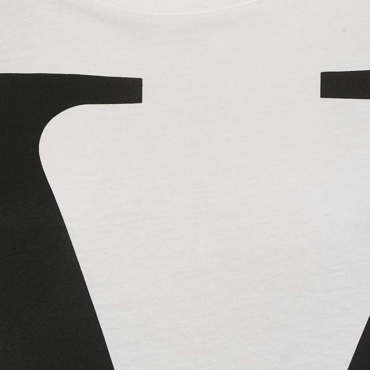 Pre Owned Valentino White Logo Print Cotton Knit and Lace Flared Midi Dress M