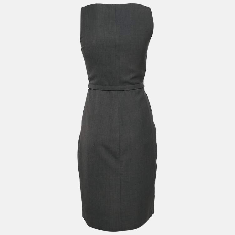 Pre Owned Valentino Dark Grey Wool Blend Pleated Sleeveless Short Dress M