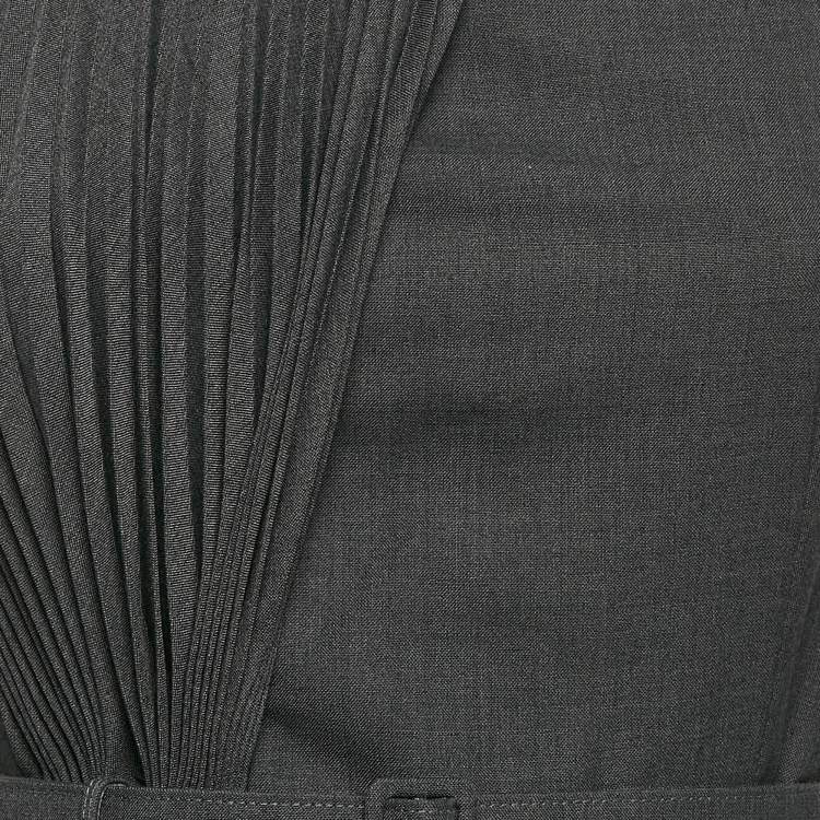 Pre Owned Valentino Dark Grey Wool Blend Pleated Sleeveless Short Dress M