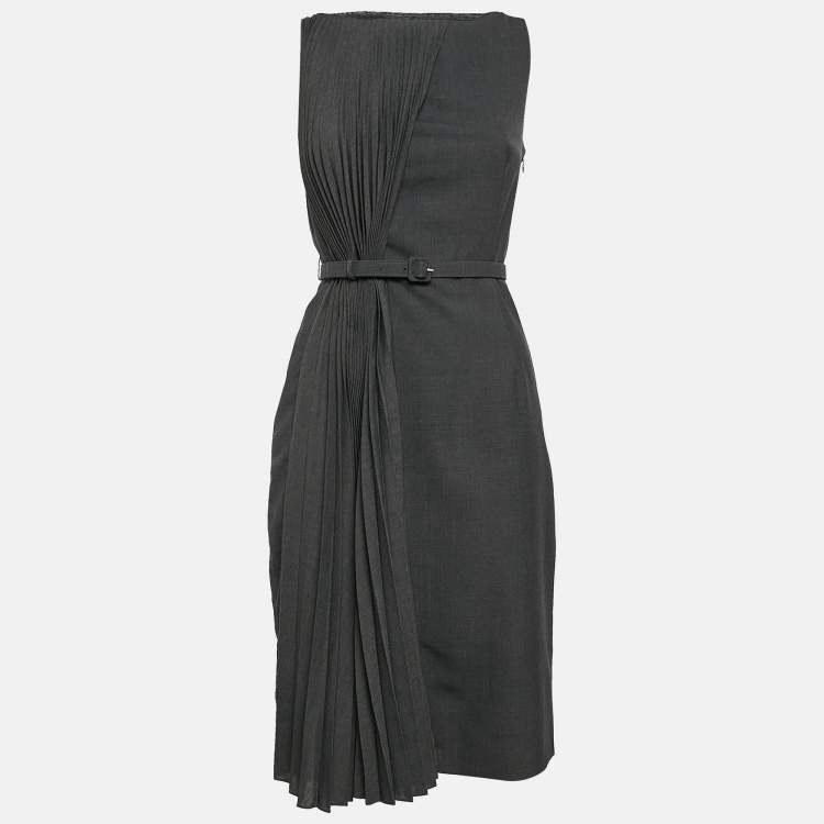 Pre Owned Valentino Dark Grey Wool Blend Pleated Sleeveless Short Dress M