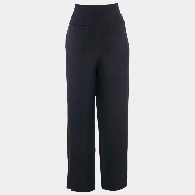 Pre Owned Valentino Navy Blue Silk Straight Leg Trousers M