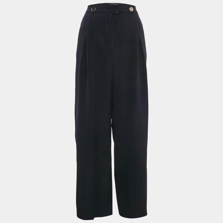 Pre Owned Valentino Navy Blue Silk Straight Leg Trousers M