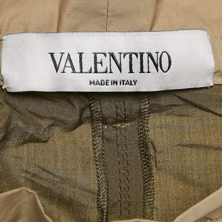 Pre Owned Valentino Beige/Green Crepe and Silk Pocket Detail Shorts S