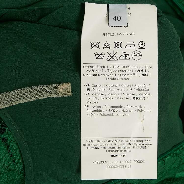 Pre Owned Valentino Green Lace Long Sleeve Jumpsuit S