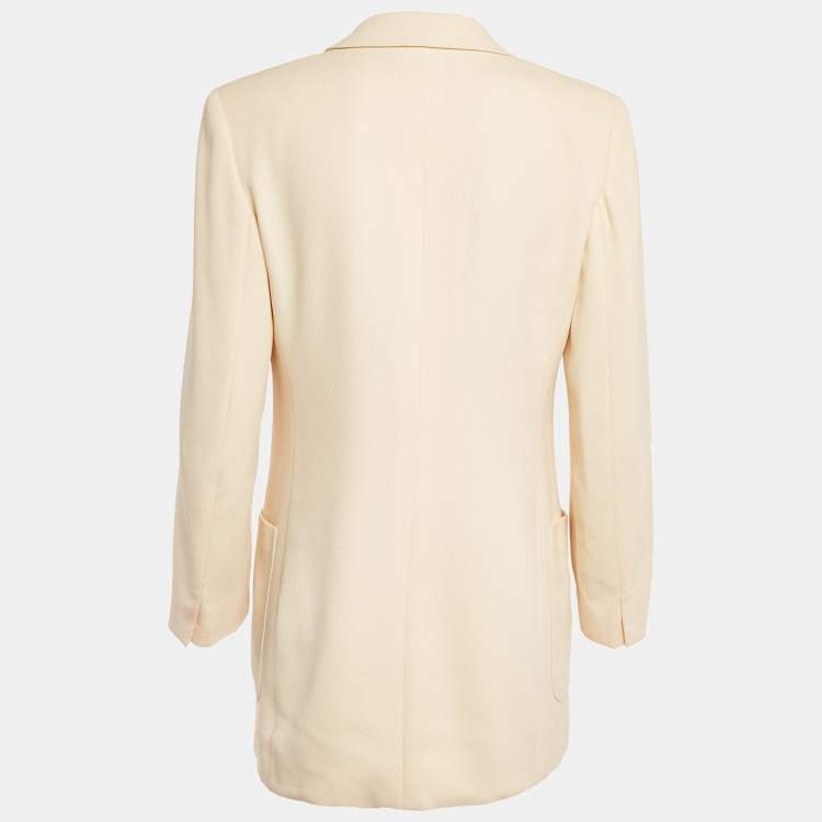Pre Owned Valentino Vintage Cream Basket Weave Double Breasted Blazer M