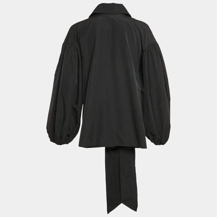 Pre Owned Valentino Black Cotton Blend Tie-Up Neck Detail Puff Sleeve Top S
