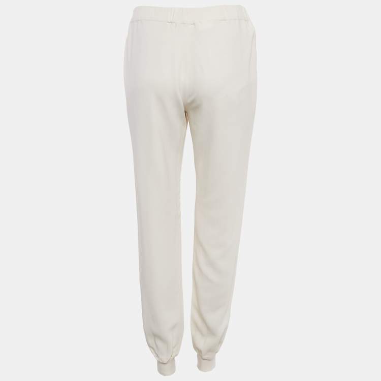 Pre Owned Valentino Off-White Crepe Pants M