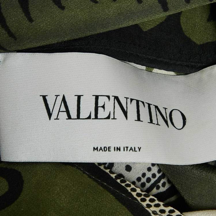 Pre Owned Valentino Green Abstract Print Silk Cape Mini Dress L