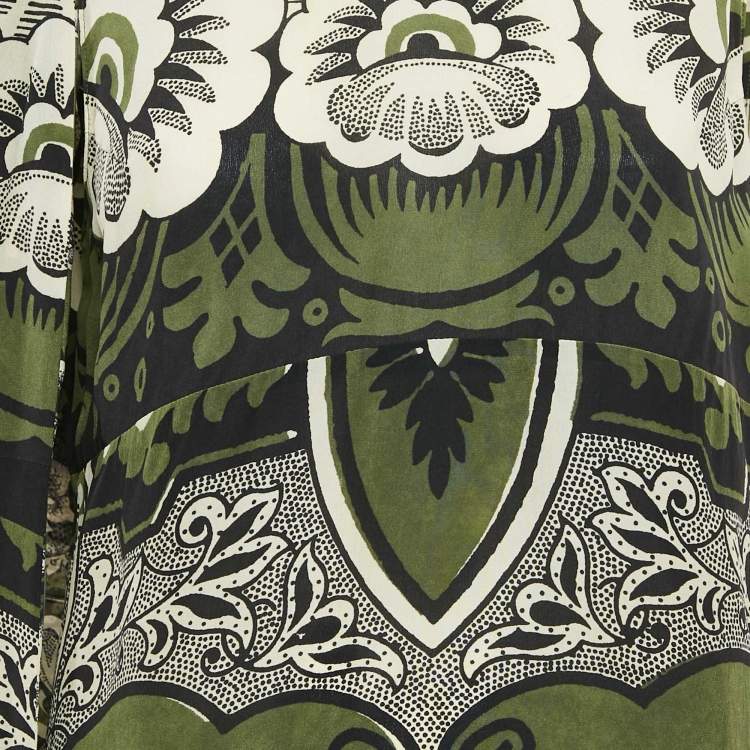 Pre Owned Valentino Green Abstract Print Silk Cape Mini Dress L