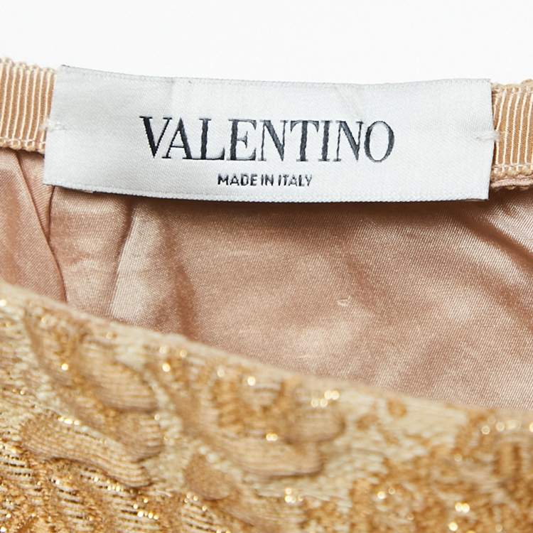 Pre Owned Valentino Gold Floral Brocade Pencil Skirt M