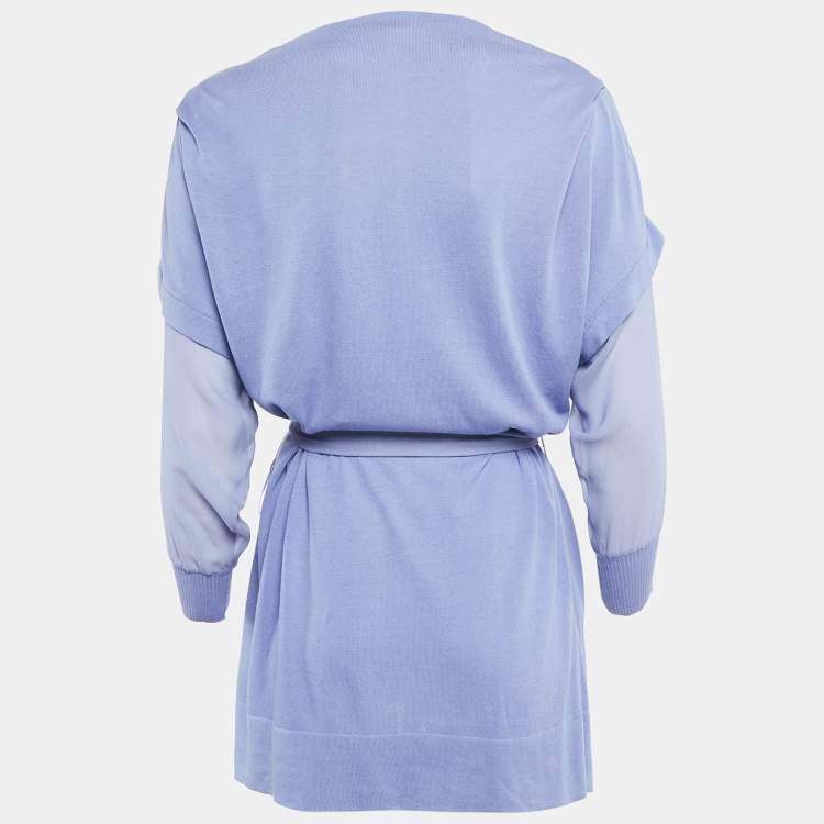 Pre Owned Valentino Light Purple Cotton Belted Open Cardigan M