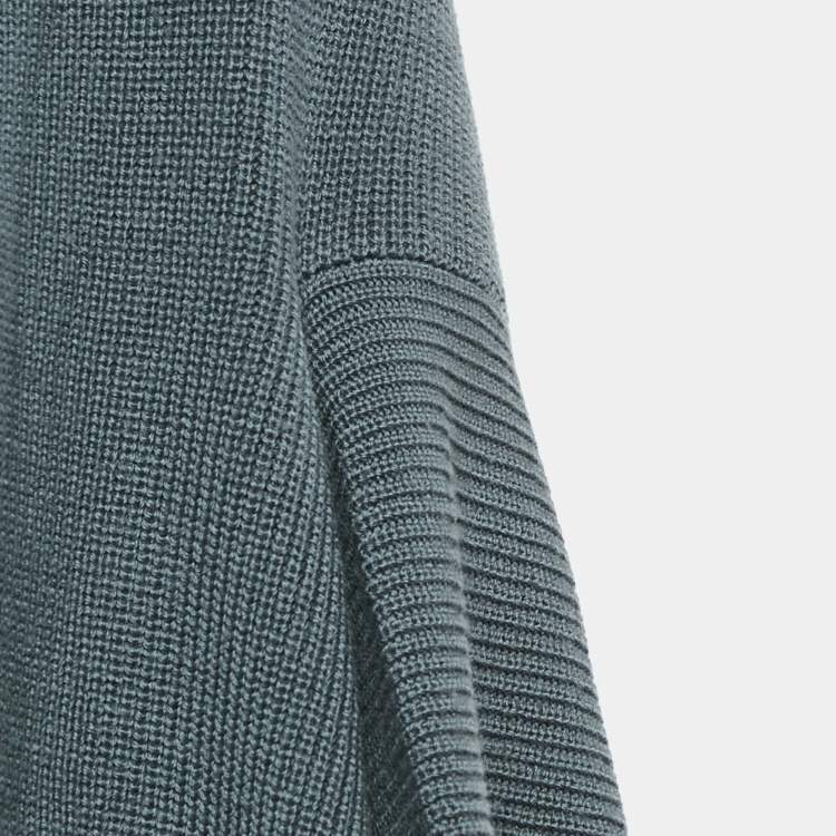 Pre Owned Valentino Grey Wool Rib Knit & Lace Trim Open Cardigan M