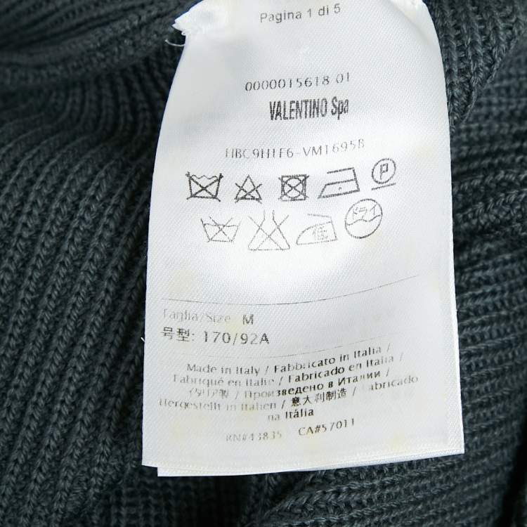 Pre Owned Valentino Grey Wool Rib Knit & Lace Trim Open Cardigan M