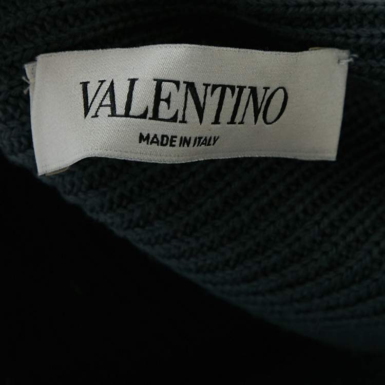 Pre Owned Valentino Grey Wool Rib Knit & Lace Trim Open Cardigan M