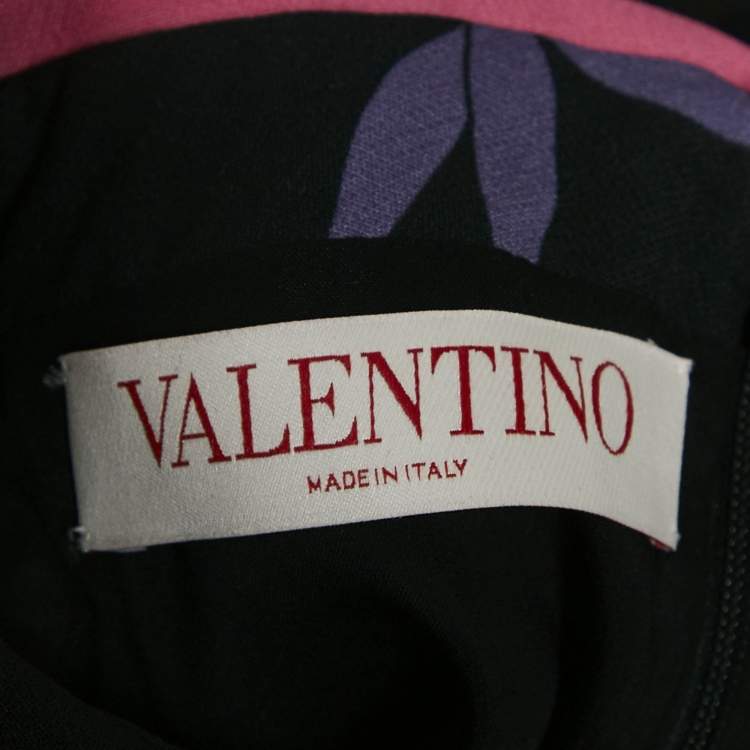 Pre Owned Valentino Black Floral Print Wool Blend Top and Pants Set M
