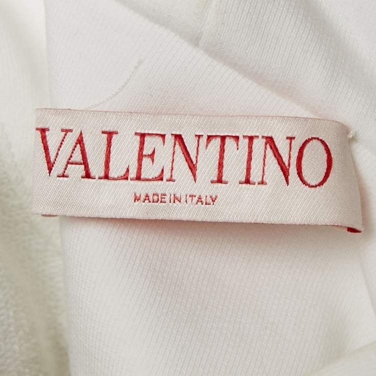 Pre Owned Valentino White Logo Sequin Embellished Cotton Knit Hoodie M