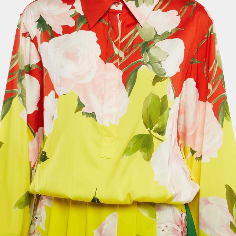 Pre Owned Valentino Multicolor Floral Print Silk Pleated Maxi Dress M