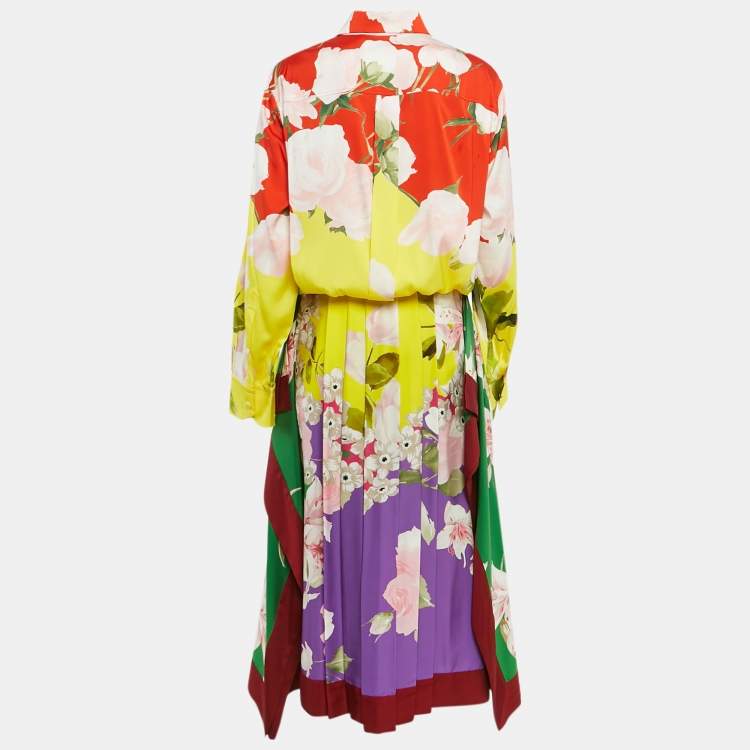 Pre Owned Valentino Multicolor Floral Print Silk Pleated Maxi Dress M
