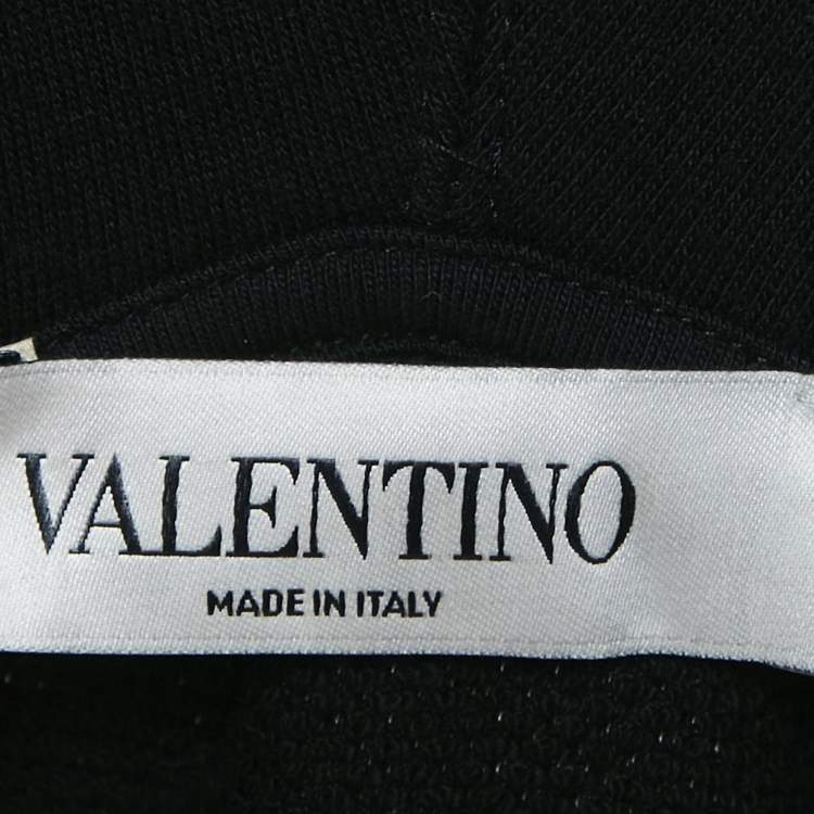 Pre Owned Valentino Black Velvet Pansy Applique Cotton Oversized Hoodie M